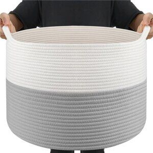 Blanket Basket Living Room - 22" x 22" x 14" Cotton Rope Baskets for Storage